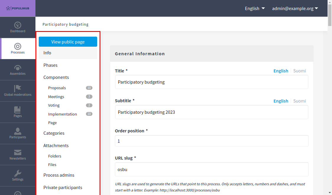 Single participation space management view