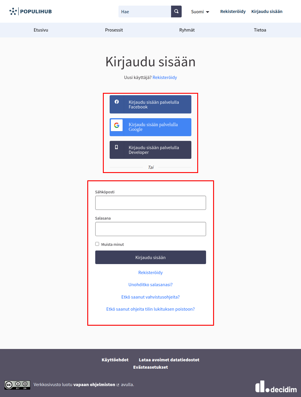 Kirjautumisvaihtoehdot