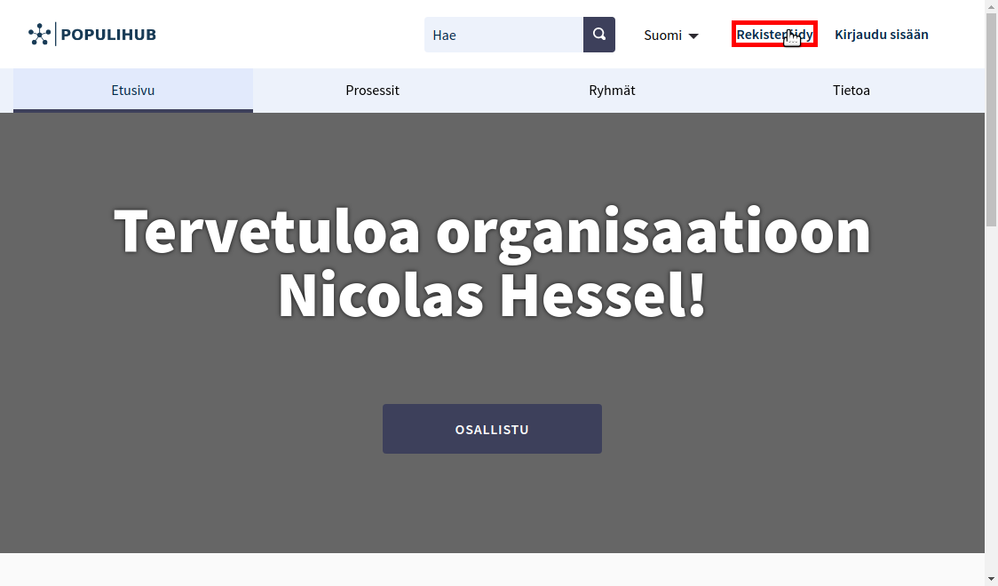 Rekisteröidy -linkki